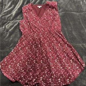 Bar III Wine Colored Floral V-Neck Sleeveless Dress